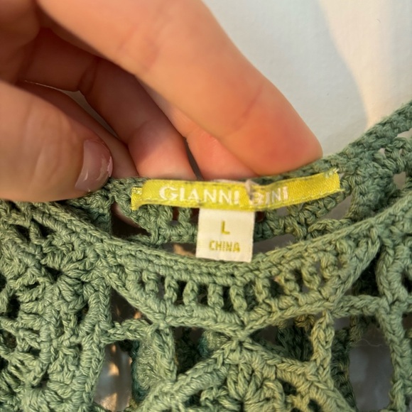 Vintage Gianni Bini Kelly Green Crochet Dress Swim Coverup Summer Boho L Concert - Picture 3 of 5
